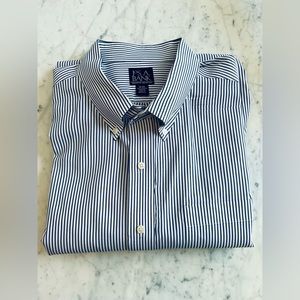 Jos. A. Banks Dress  Shirt Blue And White Stripe 19/37 Travelers Collection